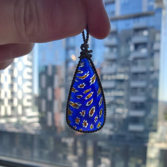 ✨️3/$20✨️ Murano Style Glass Teardrop Pendant With Silvery Rope Detail - Picture 2 of 7